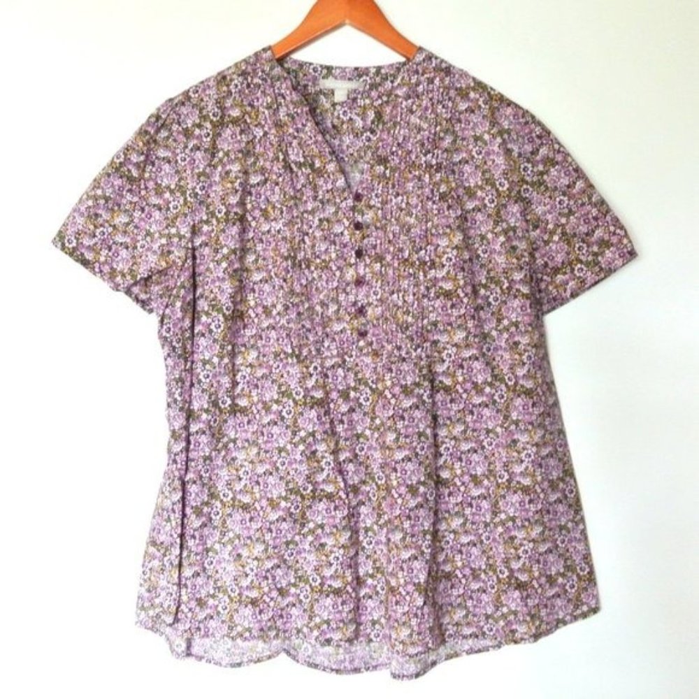 Woman Within Pintucked Half-Button Floral Tunic 18 - Picture 3 of 8